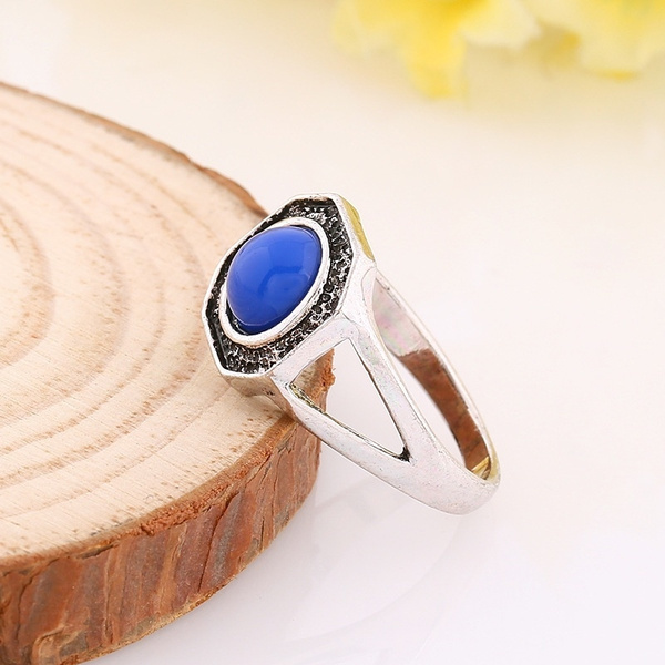 Vampire Klaus, Rebekah, Elijah Mikaelson Daylight Ring with Blue Coral,  Antique Silver Plated